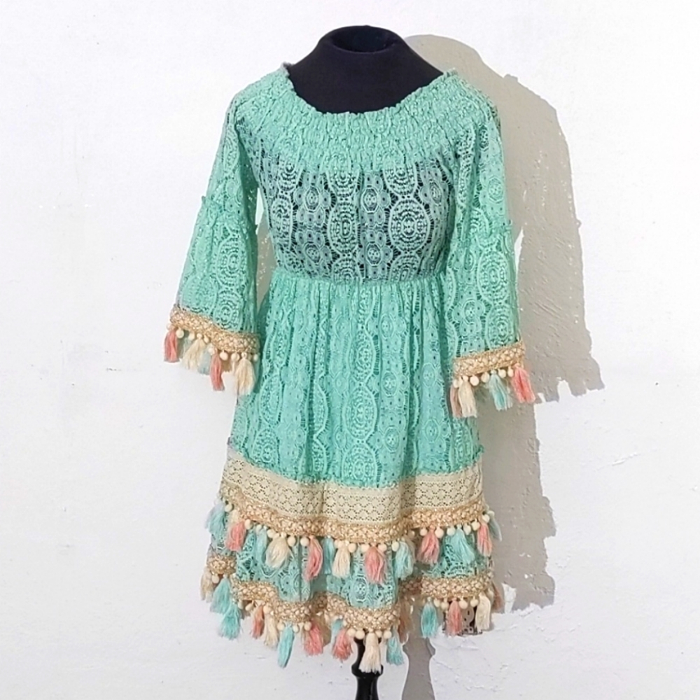 Laurie & Joe Mint Lace Tassel Trim Dress Size S